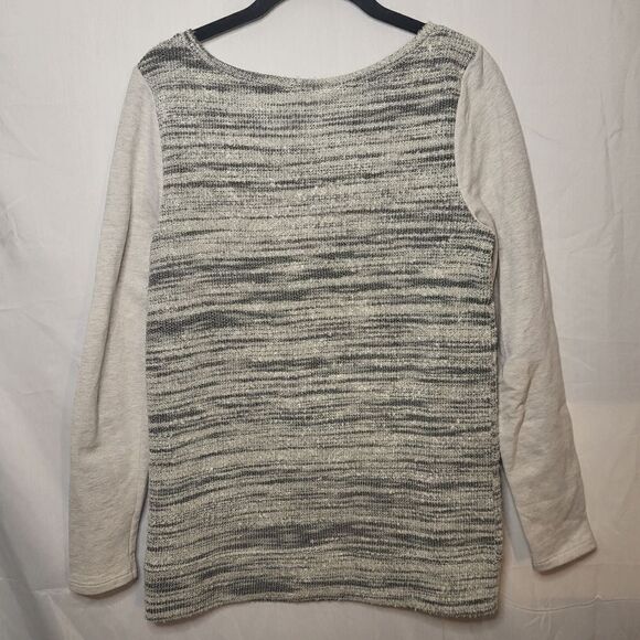Loft Gray Marled Knit Sweater Size XS Sweatshirt Mixed Media Pockets - Picture 2 of 9